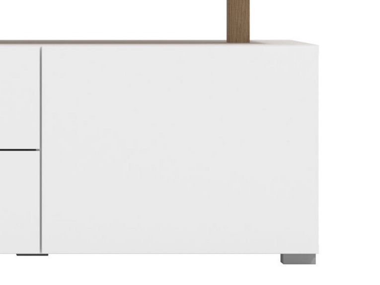 Mobile Porta tv Bianco Opaco Marrone Rovere 2 Cassetti 2 Ripiani 154x40x55.5h cm, Apertura Battente, Scorrevole - Melzo