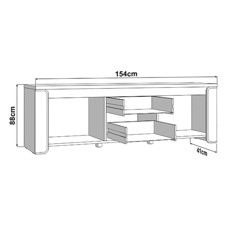 Mobile Porta tv Bianco Opaco Marrone Rovere 2 Cassetti un Ripiano 154x40x50h cm, 2 Ante - Aramo