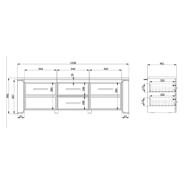 Mobile Porta tv Bianco Opaco Marrone Rovere 2 Cassetti un Ripiano 154x40x50h cm, 2 Ante - Aramo