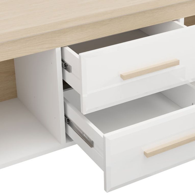Mobile Porta tv Bianco Opaco Marrone Rovere 2 Cassetti un Ripiano 154x40x50h cm, 2 Ante - Aramo
