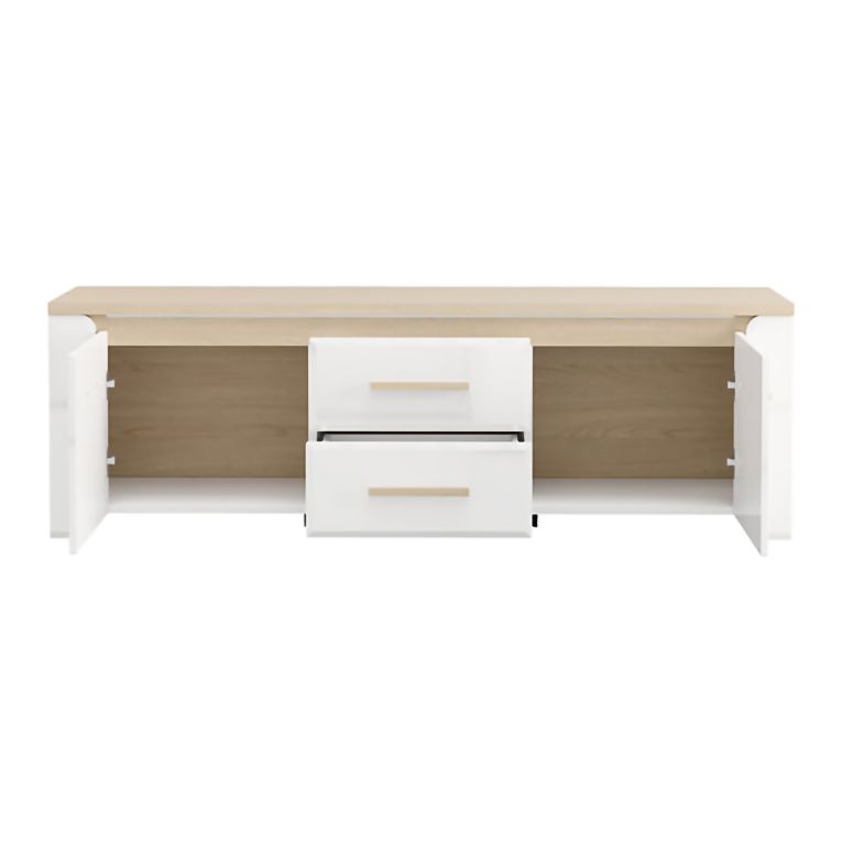 Mobile Porta tv Bianco Opaco Marrone Rovere 2 Cassetti un Ripiano 154x40x50h cm, 2 Ante - Aramo