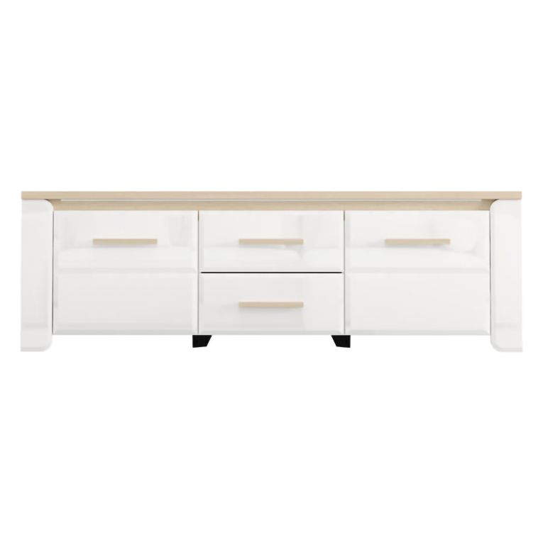 Mobile Porta tv Bianco Opaco Marrone Rovere 2 Cassetti un Ripiano 154x40x50h cm, 2 Ante - Aramo