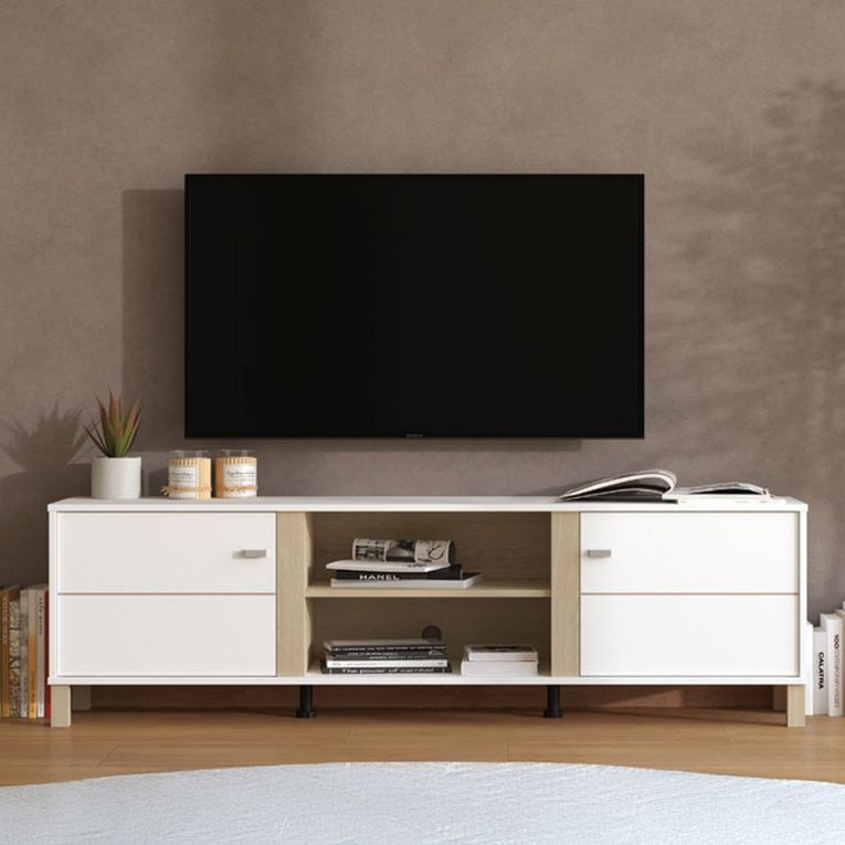 Mobile Porta tv Bianco Opaco Marrone Rovere 2 Ripiani 4 Vani 176x40x52h cm, 2 Ante - Dragoni
