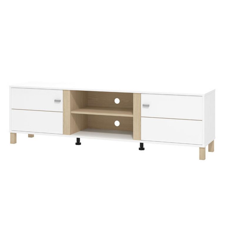 Mobile Porta tv Bianco Opaco Marrone Rovere 2 Ripiani 4 Vani 176x40x52h cm, 2 Ante - Dragoni