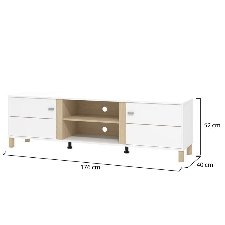 Mobile Porta tv Bianco Opaco Marrone Rovere 2 Ripiani 4 Vani 176x40x52h cm, 2 Ante - Dragoni