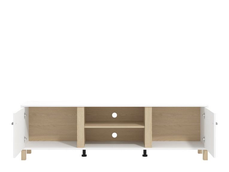 Mobile Porta tv Bianco Opaco Marrone Rovere 2 Ripiani 4 Vani 176x40x52h cm, 2 Ante - Dragoni