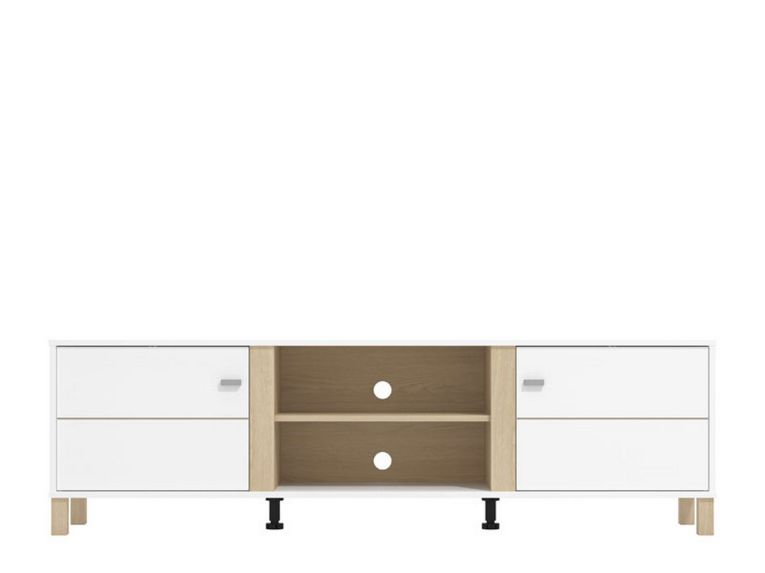 Mobile Porta tv Bianco Opaco Marrone Rovere 2 Ripiani 4 Vani 176x40x52h cm, 2 Ante - Dragoni