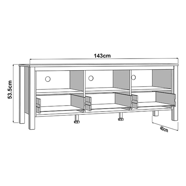 Mobile Porta tv Bianco Opaco Marrone Rovere 3 Cassetti 4 Ripiani 143x40x54h cm, con Piedini - Tiarno