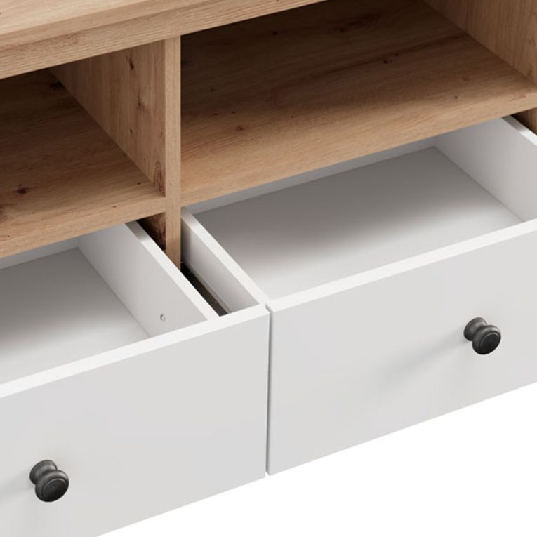 Mobile Porta tv Bianco Opaco Marrone Rovere 3 Cassetti 4 Ripiani 143x40x54h cm, con Piedini - Tiarno