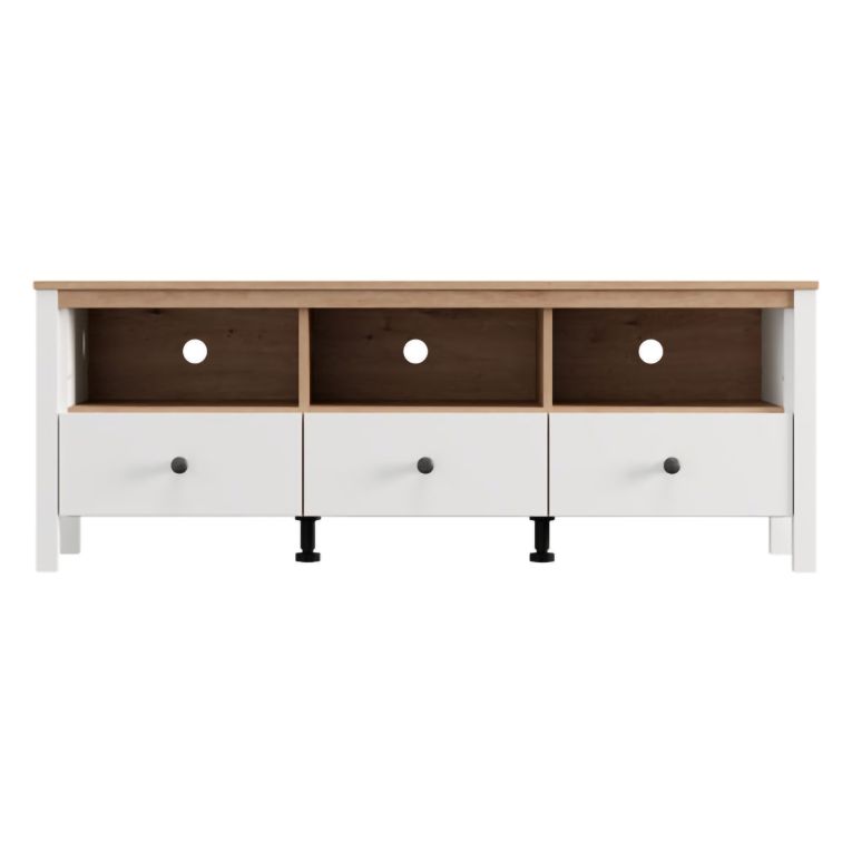 Mobile Porta tv Bianco Opaco Marrone Rovere 3 Cassetti 4 Ripiani 143x40x54h cm, con Piedini - Tiarno