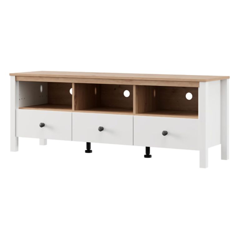 Mobile Porta tv Bianco Opaco Marrone Rovere 3 Cassetti 4 Ripiani 143x40x54h cm, con Piedini - Tiarno