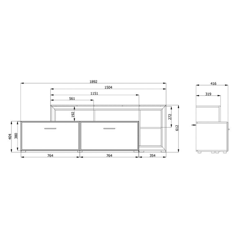 Mobile Porta tv Bianco Opaco Marrone Rovere 5 Ripiani 2 Ante 189x42x61h cm, con Piedini - Casola