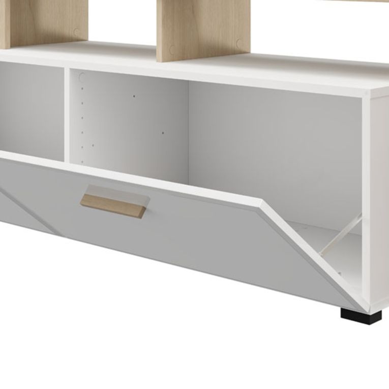 Mobile Porta tv Bianco Opaco Marrone Rovere 5 Ripiani 2 Ante 189x42x61h cm, con Piedini - Casola