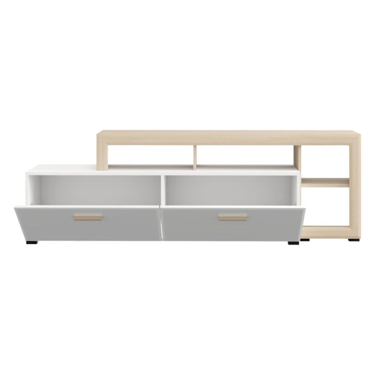 Mobile Porta tv Bianco Opaco Marrone Rovere 5 Ripiani 2 Ante 189x42x61h cm, con Piedini - Casola