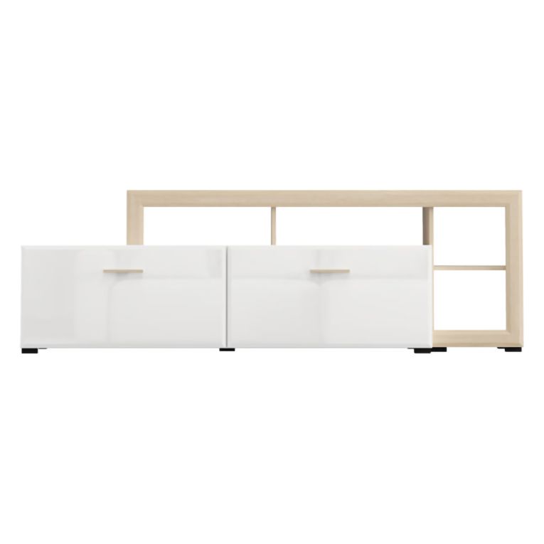 Mobile Porta tv Bianco Opaco Marrone Rovere 5 Ripiani 2 Ante 189x42x61h cm, con Piedini - Casola