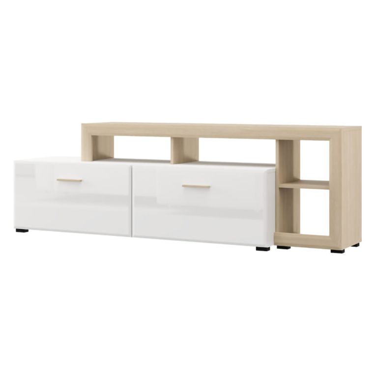 Mobile Porta tv Bianco Opaco Marrone Rovere 5 Ripiani 2 Ante 189x42x61h cm, con Piedini - Casola