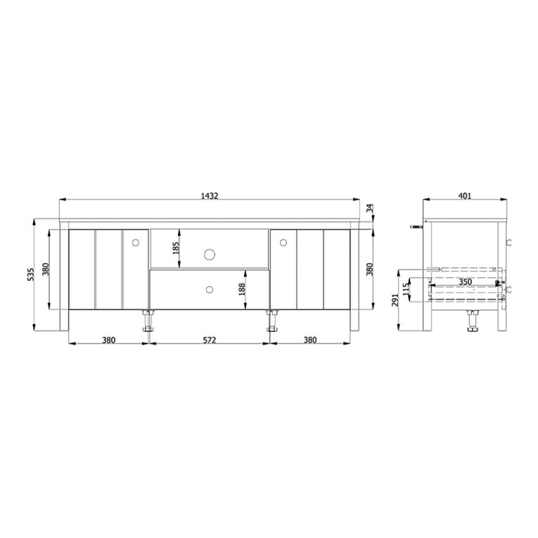 Mobile Porta tv Bianco Opaco Marrone Rovere un Cassetto 2 Ripiani 143x40x53h cm, 2 Ante - Sampe