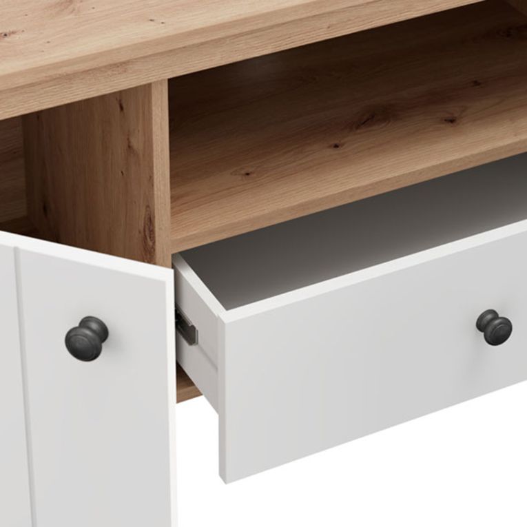 Mobile Porta tv Bianco Opaco Marrone Rovere un Cassetto 2 Ripiani 143x40x53h cm, 2 Ante - Sampe
