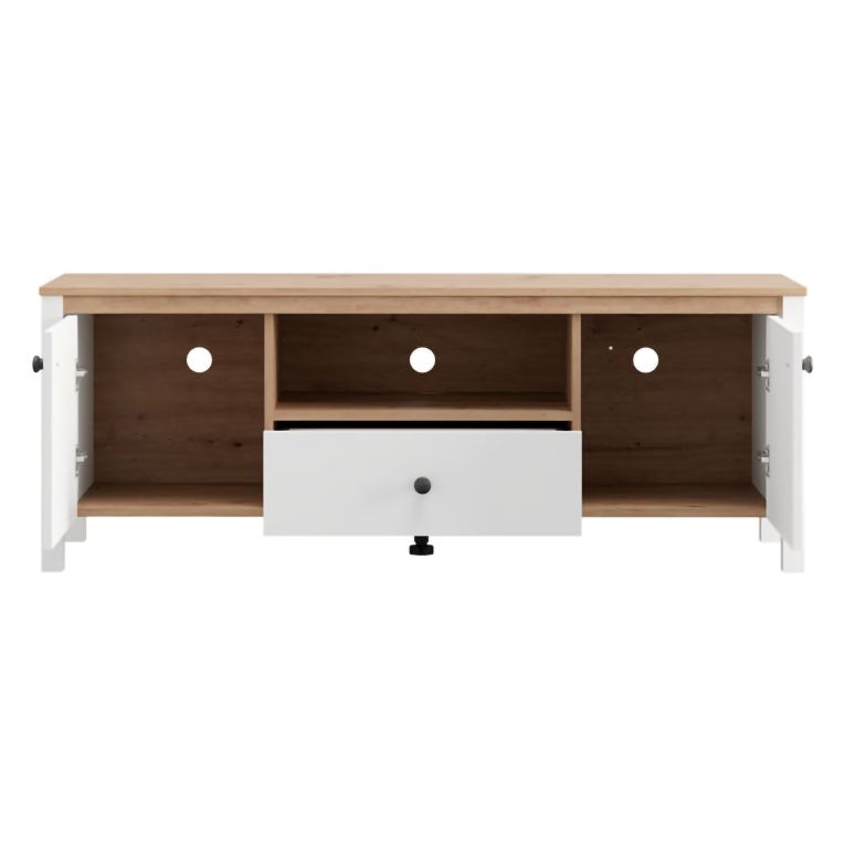 Mobile Porta tv Bianco Opaco Marrone Rovere un Cassetto 2 Ripiani 143x40x53h cm, 2 Ante - Sampe