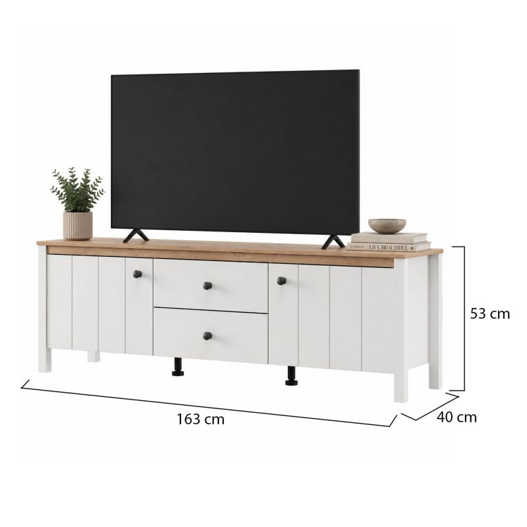 Mobile Porta tv Bianco Opaco Marrone Rovere un Cassetto un Ripiano 163x40x53h cm, 2 Ante - Zavatt