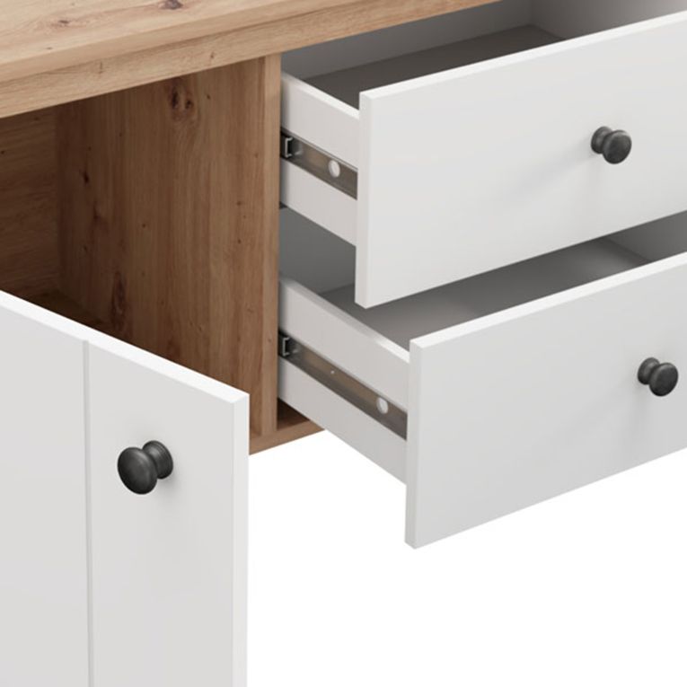 Mobile Porta tv Bianco Opaco Marrone Rovere un Cassetto un Ripiano 163x40x53h cm, 2 Ante - Zavatt