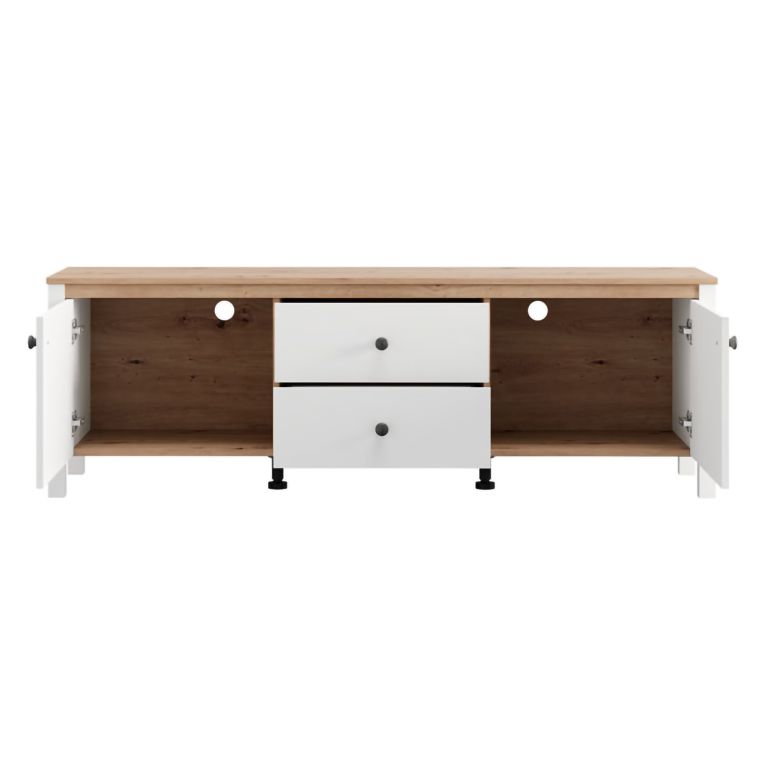 Mobile Porta tv Bianco Opaco Marrone Rovere un Cassetto un Ripiano 163x40x53h cm, 2 Ante - Zavatt