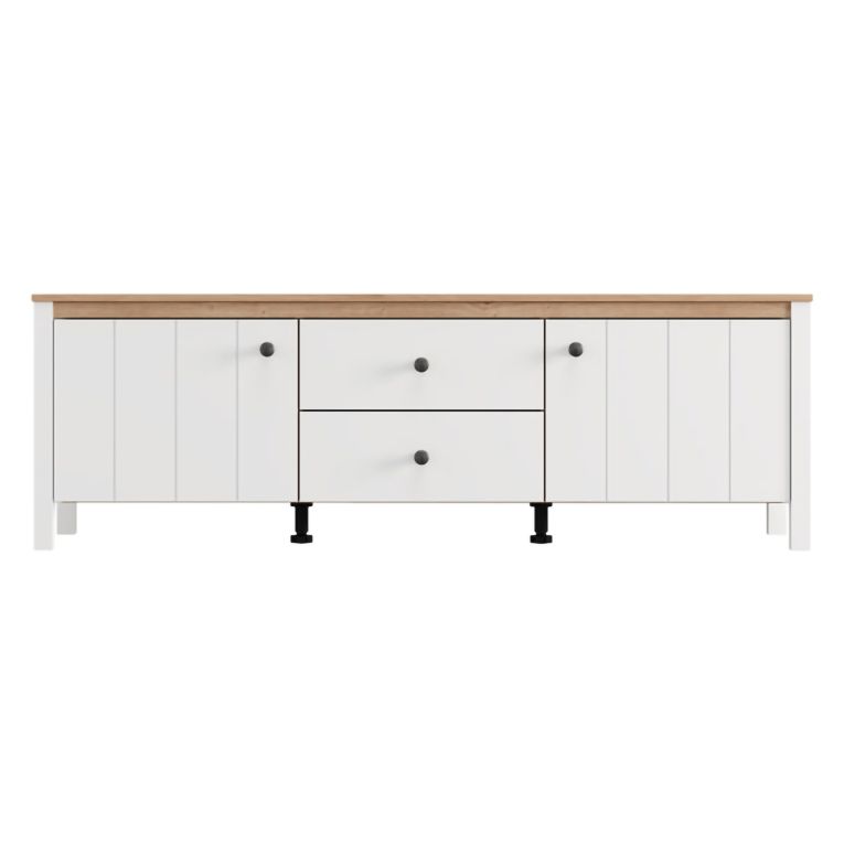Mobile Porta tv Bianco Opaco Marrone Rovere un Cassetto un Ripiano 163x40x53h cm, 2 Ante - Zavatt