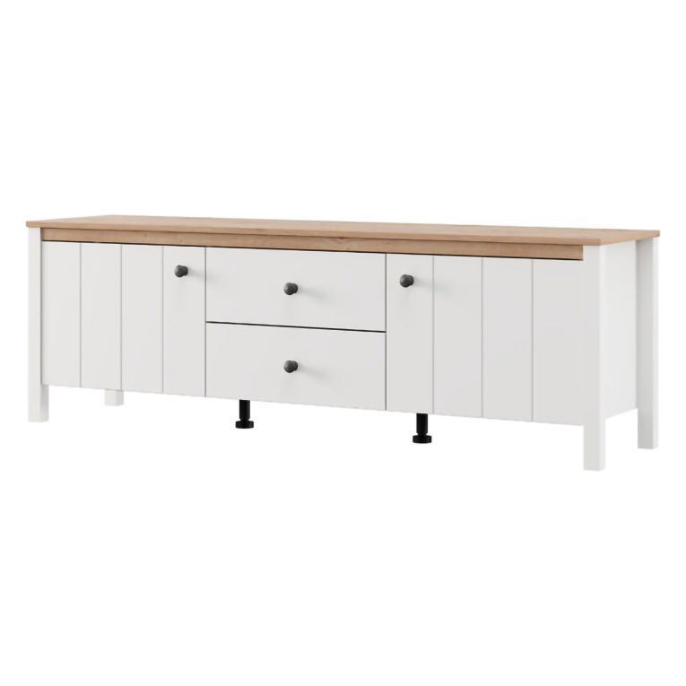 Mobile Porta tv Bianco Opaco Marrone Rovere un Cassetto un Ripiano 163x40x53h cm, 2 Ante - Zavatt