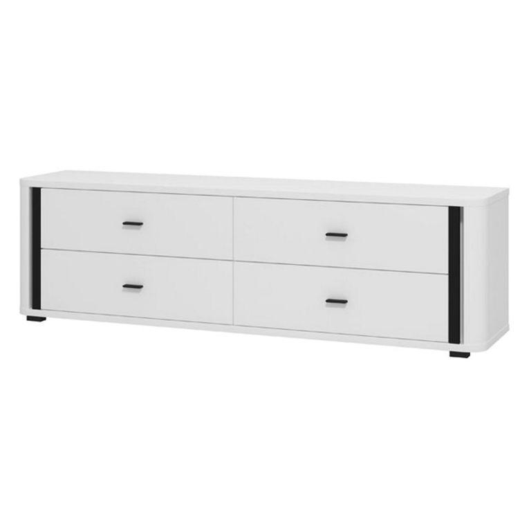 Mobile Porta tv Bianco Opaco Nero 4 Cassetti un Ripiano 176.5x40x52h cm, Apertura Scorrevole - Terenzo