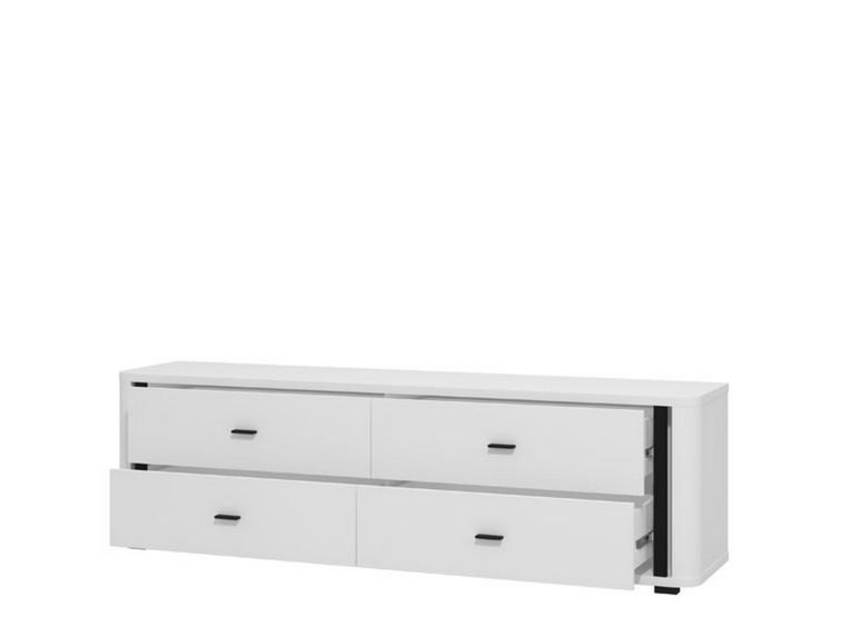 Mobile Porta tv Bianco Opaco Nero 4 Cassetti un Ripiano 176.5x40x52h cm, Apertura Scorrevole - Terenzo