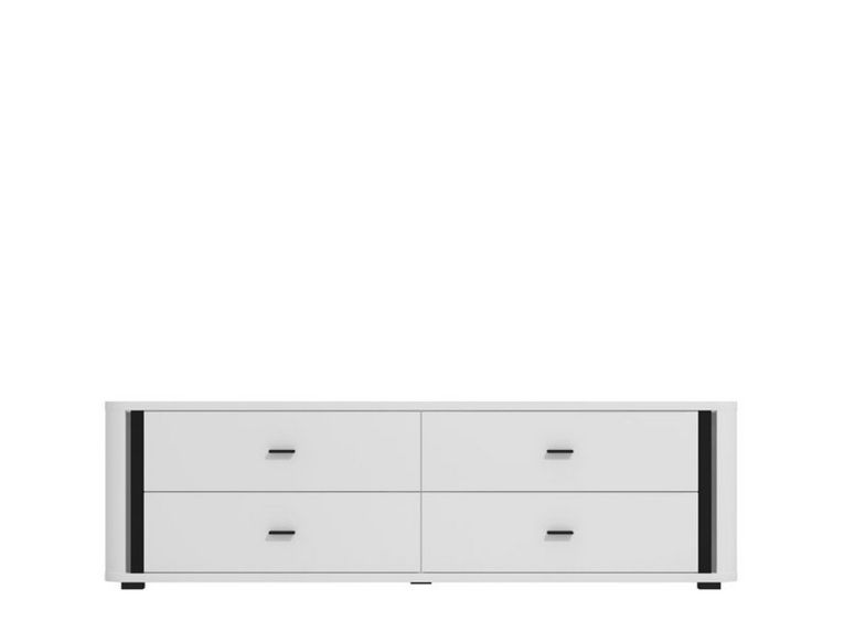 Mobile Porta tv Bianco Opaco Nero 4 Cassetti un Ripiano 176.5x40x52h cm, Apertura Scorrevole - Terenzo