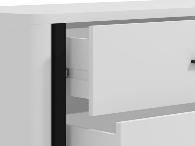 Mobile Porta tv Bianco Opaco Nero 4 Cassetti un Ripiano 176.5x40x52h cm, Apertura Scorrevole - Terenzo