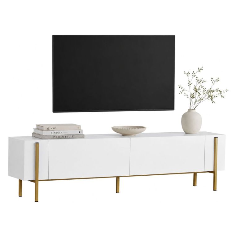 Mobile Porta tv Bianco oro 2 Ante 4 Vani 180x30x45h cm, Apertura a Ribalta - Noga