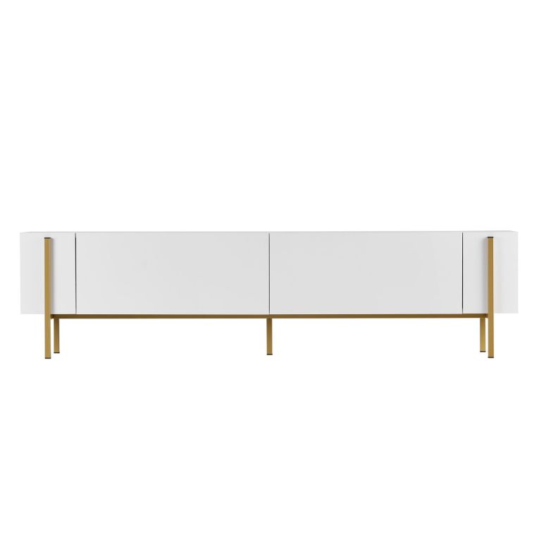 Mobile Porta tv Bianco oro 2 Ante 4 Vani 180x30x45h cm, Apertura a Ribalta - Noga