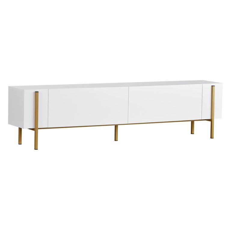 Mobile Porta tv Bianco oro 2 Ante 4 Vani 180x30x45h cm, Apertura a Ribalta - Noga