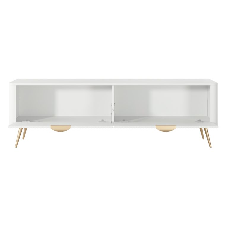 Mobile Porta tv Bianco oro 2 Ripiani 2 Ante 163x38x51h cm, Ante Effetto Rigato con Piedini - Kalase