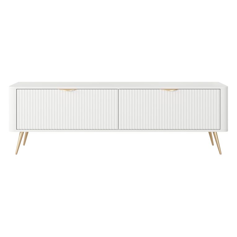 Mobile Porta tv Bianco oro 2 Ripiani 2 Ante 163x38x51h cm, Ante Effetto Rigato con Piedini - Kalase