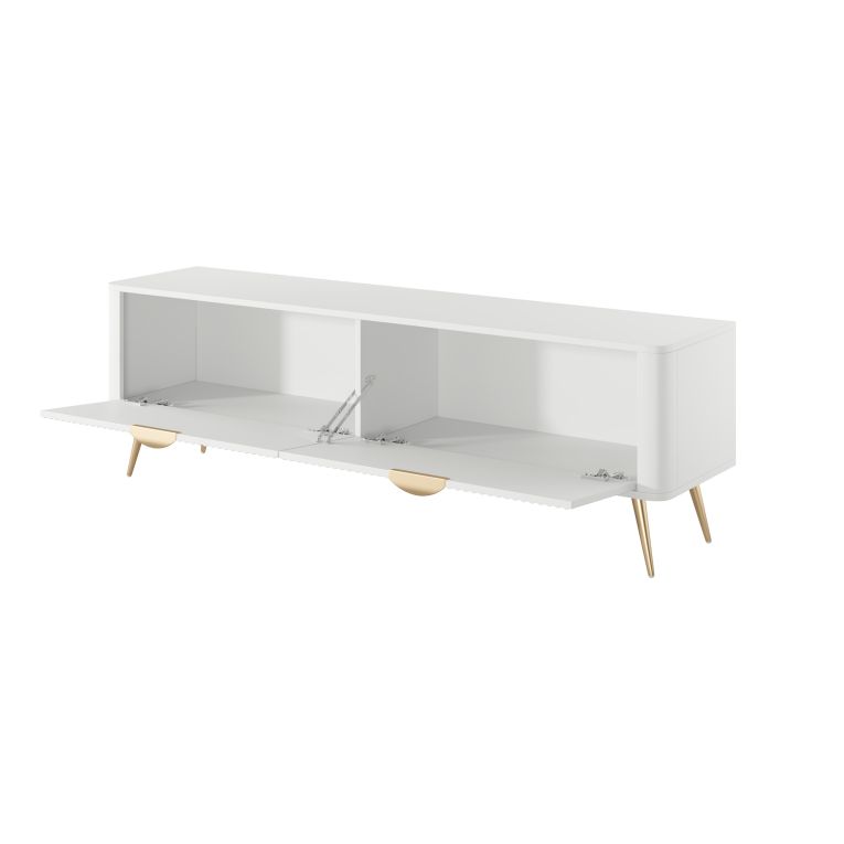 Mobile Porta tv Bianco oro 2 Ripiani 2 Ante 163x38x51h cm, Ante Effetto Rigato con Piedini - Kalase