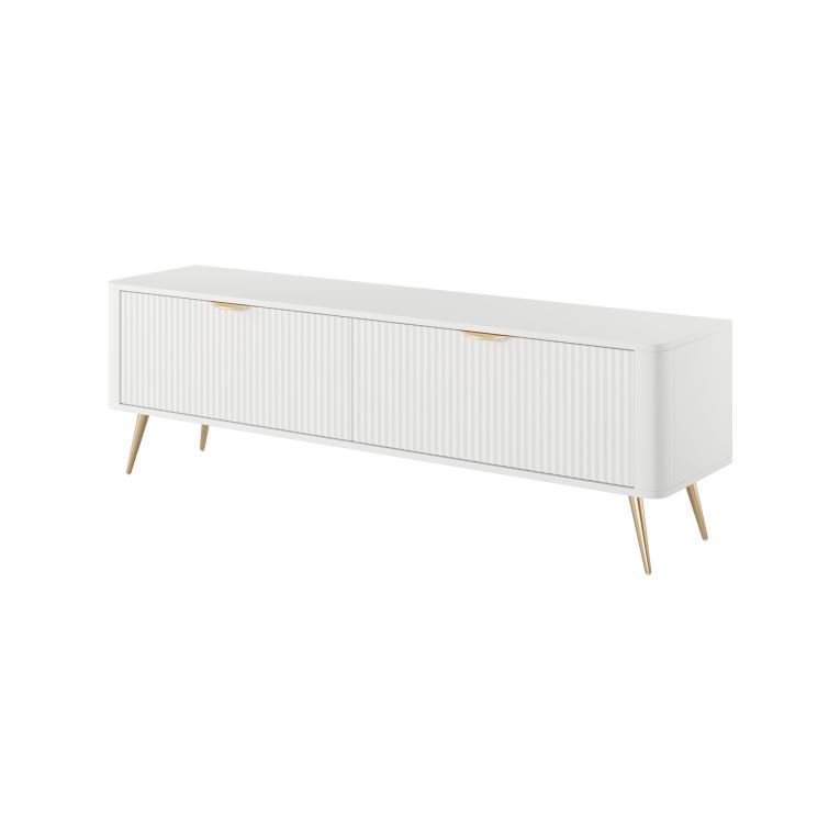 Mobile Porta tv Bianco oro 2 Ripiani 2 Ante 163x38x51h cm, Ante Effetto Rigato con Piedini - Kalase