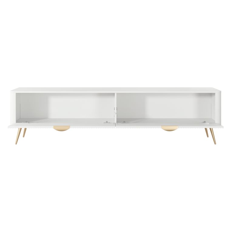 Mobile Porta tv Bianco oro 2 Ripiani 2 Ante 200x38x51h cm, Ante Effetto Rigato con Piedini - Kala