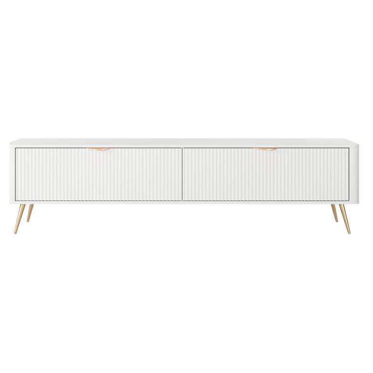Mobile Porta tv Bianco oro 2 Ripiani 2 Ante 200x38x51h cm, Ante Effetto Rigato con Piedini - Kala