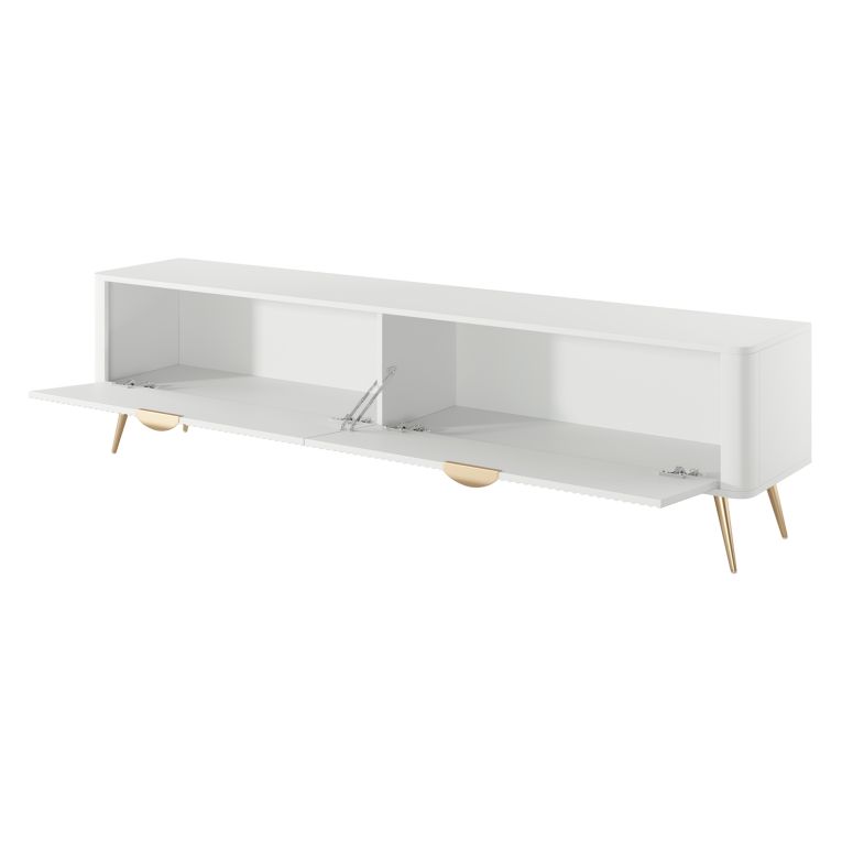 Mobile Porta tv Bianco oro 2 Ripiani 2 Ante 200x38x51h cm, Ante Effetto Rigato con Piedini - Kala