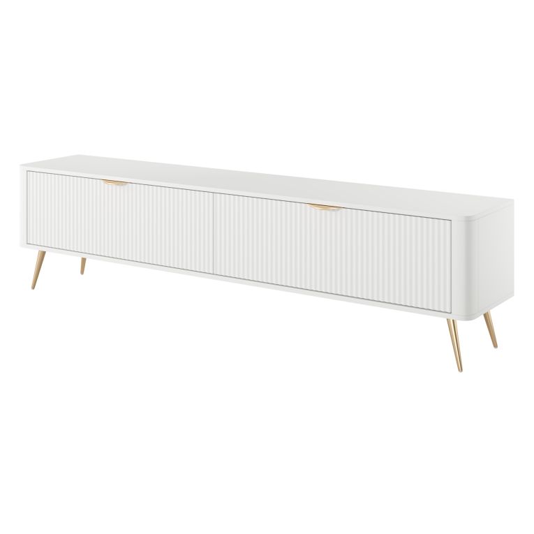 Mobile Porta tv Bianco oro 2 Ripiani 2 Ante 200x38x51h cm, Ante Effetto Rigato con Piedini - Kala