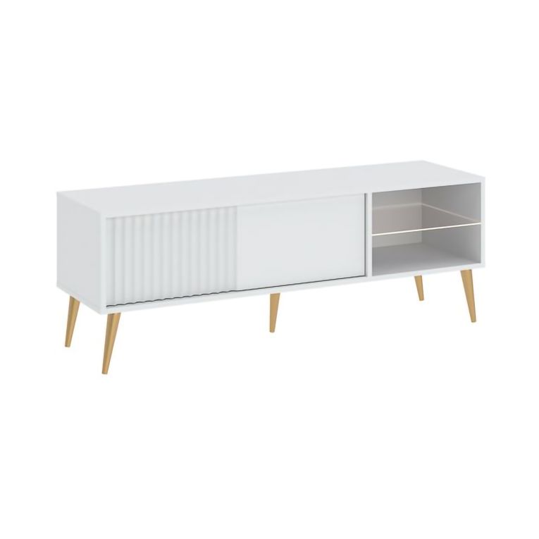 Mobile Porta tv Bianco oro 2 Ripiani Un'anta 135x40x48h cm, con Piedini - Lilemi