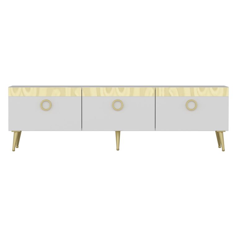 Mobile Porta tv Bianco oro 3 Ante 3 Vani 150x30x45h cm, Apertura a Ribalta - Fiore