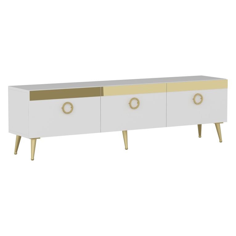 Mobile Porta tv Bianco oro 3 Ante 3 Vani 150x30x45h cm, Apertura a Ribalta - Fiore