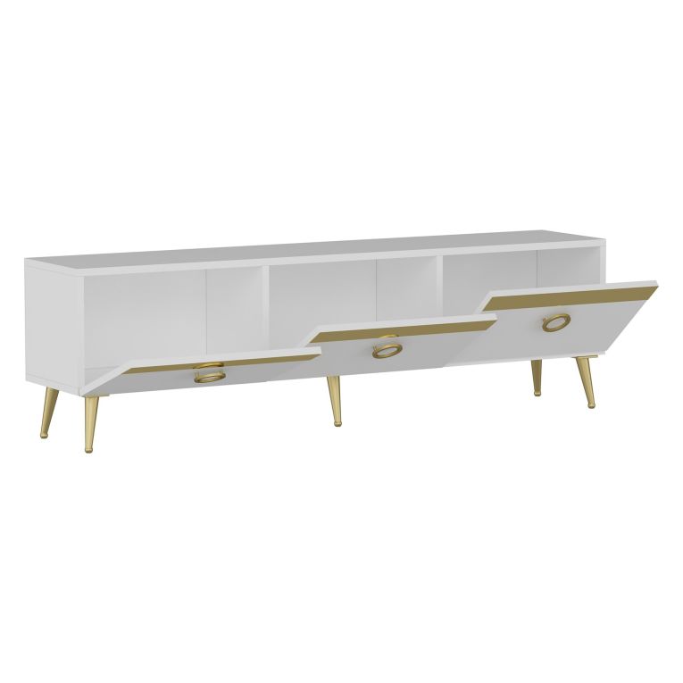 Mobile Porta tv Bianco oro 3 Ante 3 Vani 150x30x45h cm, Apertura a Ribalta - Fiore