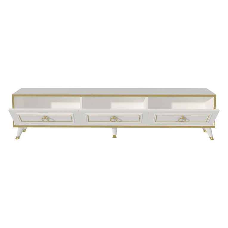 Mobile Porta tv Bianco oro 3 Ante 3 Vani 180x30x45h cm, Apertura a Ribalta - Liberi