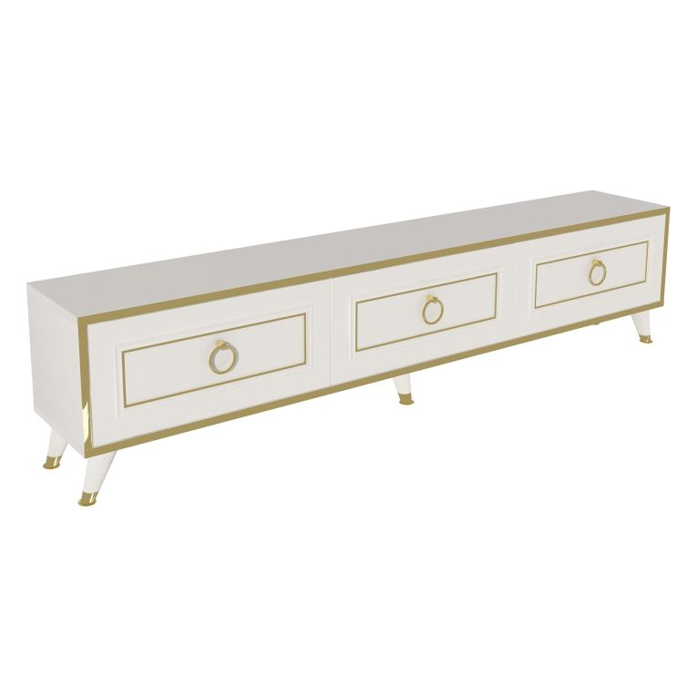 Mobile Porta tv Bianco oro 3 Ante 3 Vani 180x30x45h cm, Apertura a Ribalta - Liberi