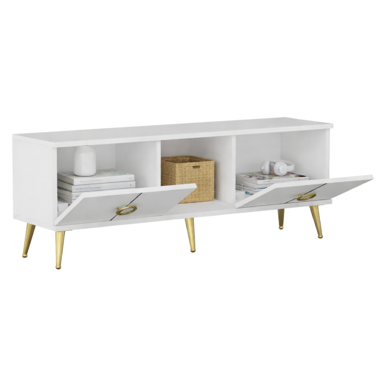 Mobile Porta tv Bianco oro 4 Ante 3 Vani 120x30x45h cm, Apertura a Ribalta - Ravarino